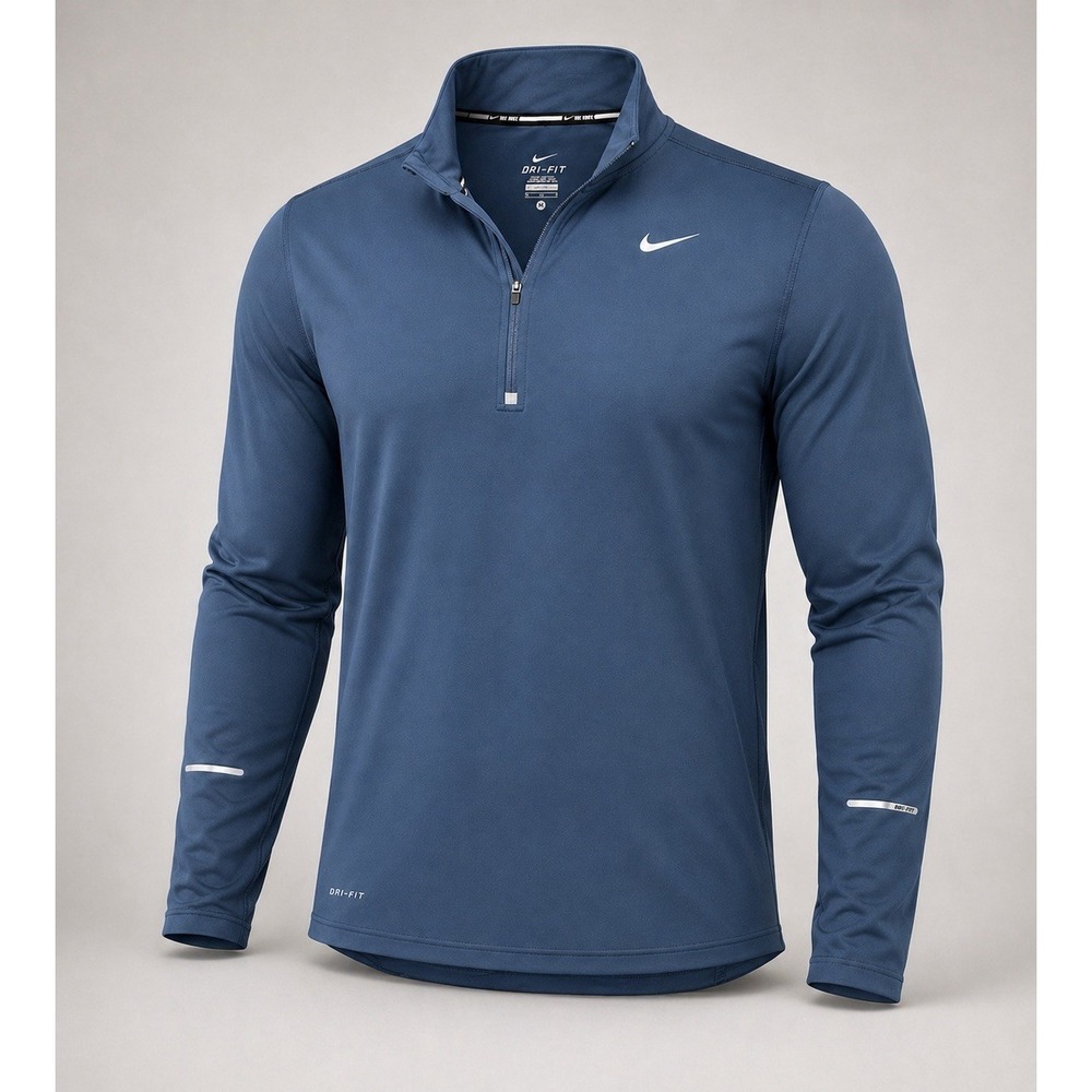 Nike Mens M Element Dri Fit Quarter Zip Pullover Blue Running Thumbhole Shirt